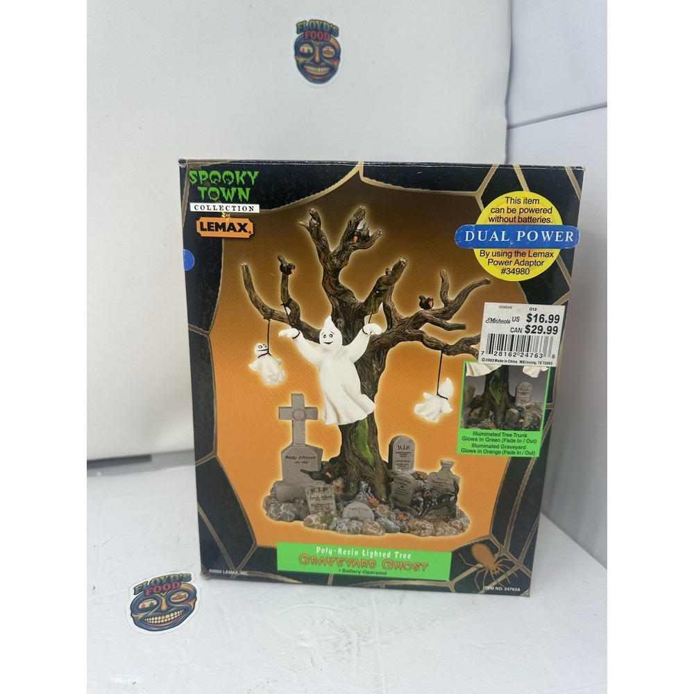 Spooky Town LEMAX Graveyard Ghost 2002 lighted tree 24763A Halloween